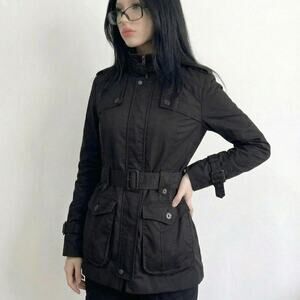 Black Funnel Neck Hooded Coat Indie Sleaze Gorpcore Grunge Spring Tech 90s